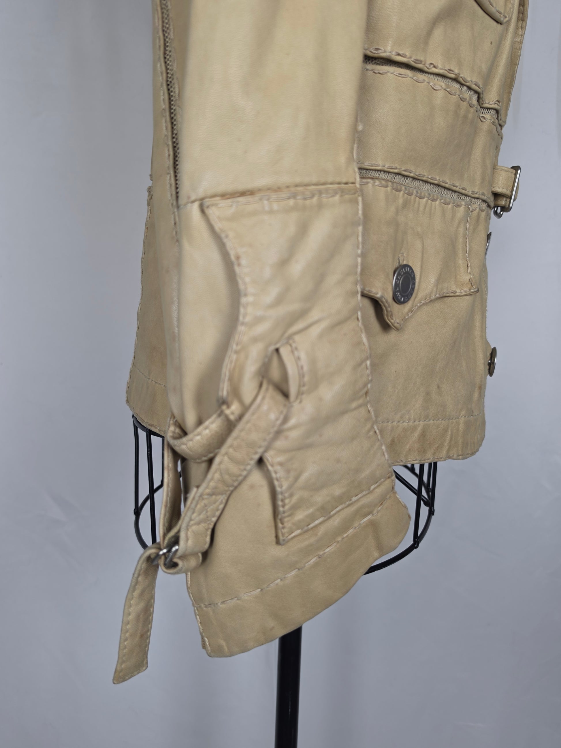 Jean Paul Gaultier Jeans Giacca in Pelle Vintage Stile Safari Beige - Pally Vintage Closet