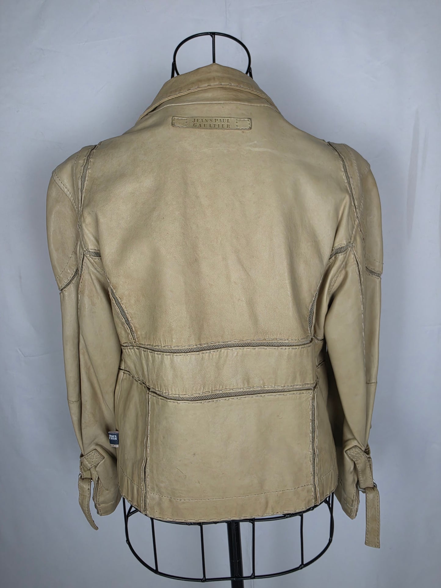 Jean Paul Gaultier Jeans Giacca in Pelle Vintage Stile Safari Beige - Pally Vintage Closet