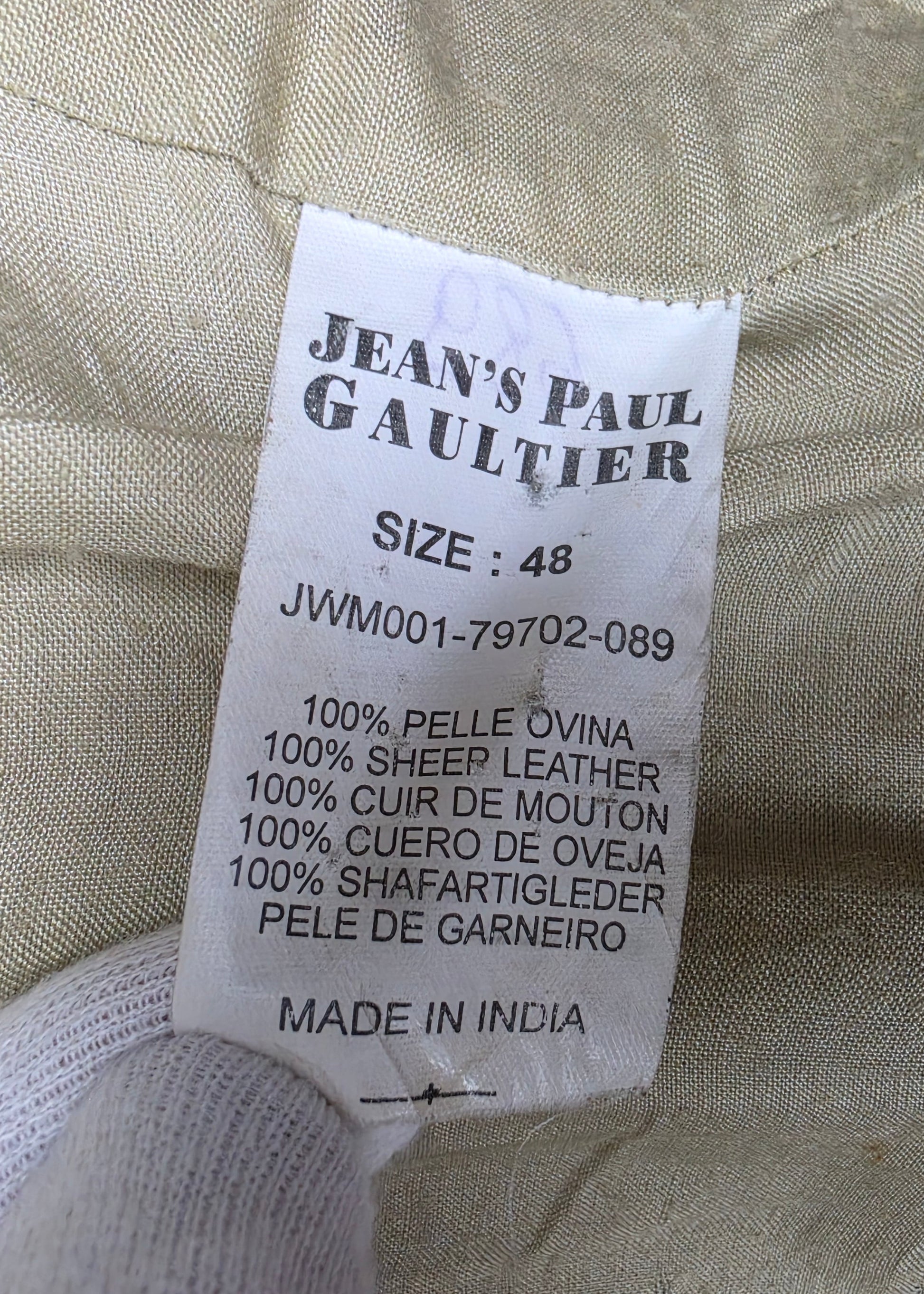 Jean Paul Gaultier Jeans Giacca in Pelle Vintage Stile Safari Beige - Pally Vintage Closet