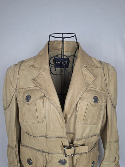 Jean Paul Gaultier Jeans Giacca in Pelle Vintage Stile Safari Beige - Pally Vintage Closet