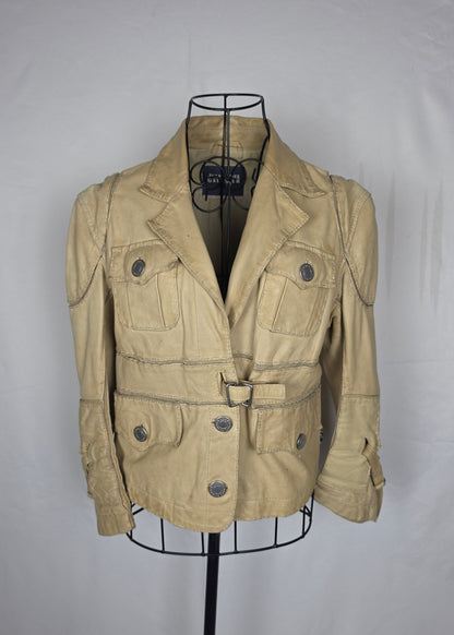 Jean Paul Gaultier Jeans Giacca in Pelle Vintage Stile Safari Beige - Pally Vintage Closet