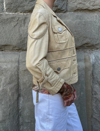 Jean Paul Gaultier Jeans Giacca in Pelle Vintage Stile Safari Beige - Pally Vintage Closet