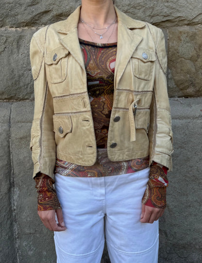 Jean Paul Gaultier Jeans Giacca in Pelle Vintage Stile Safari Beige - Pally Vintage Closet
