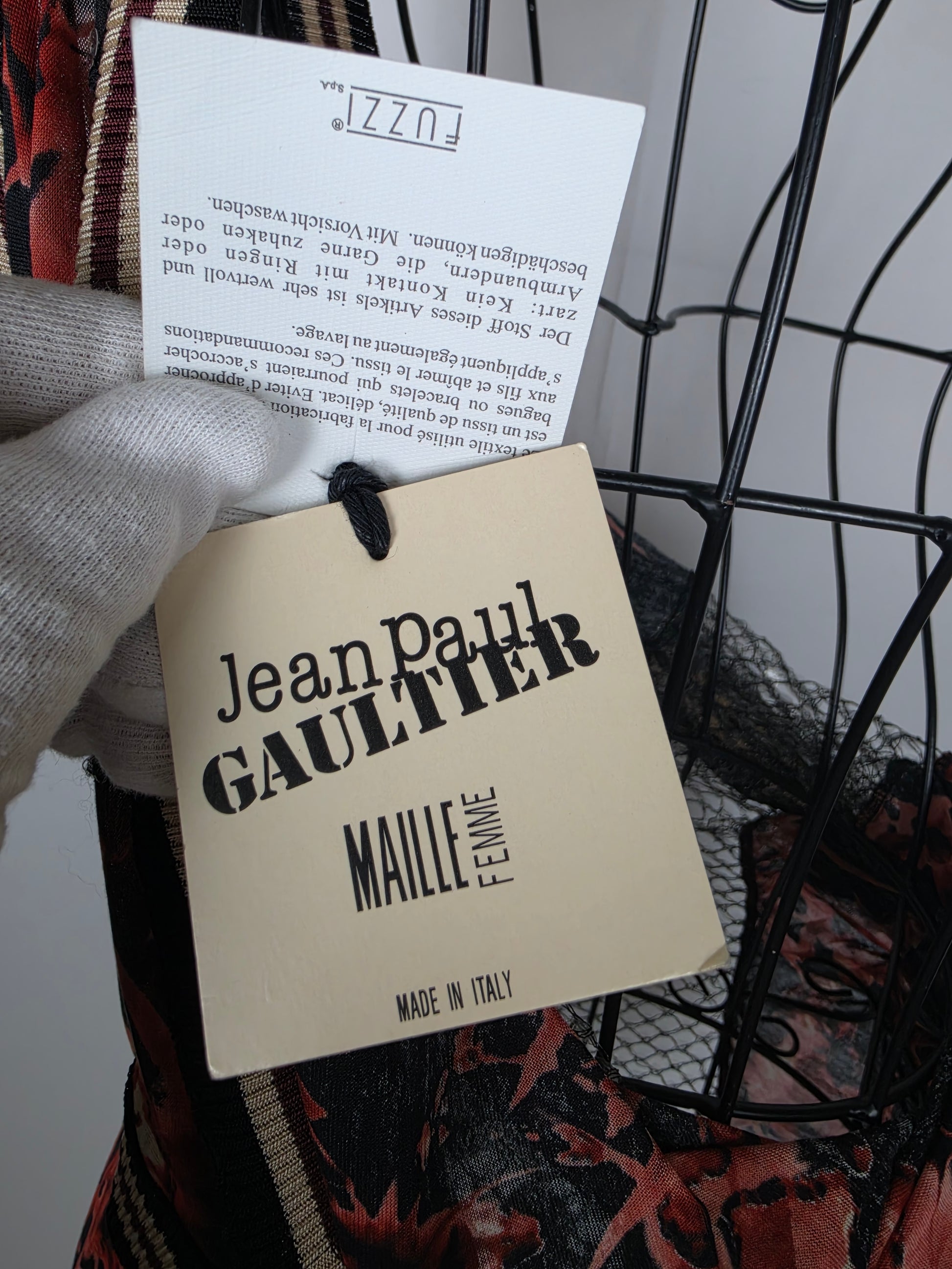 Jean Paul Gaultier Top Vintage Avant-Garde Varsity &amp; Sequined Mesh Rosso - Pally Vintage Closet