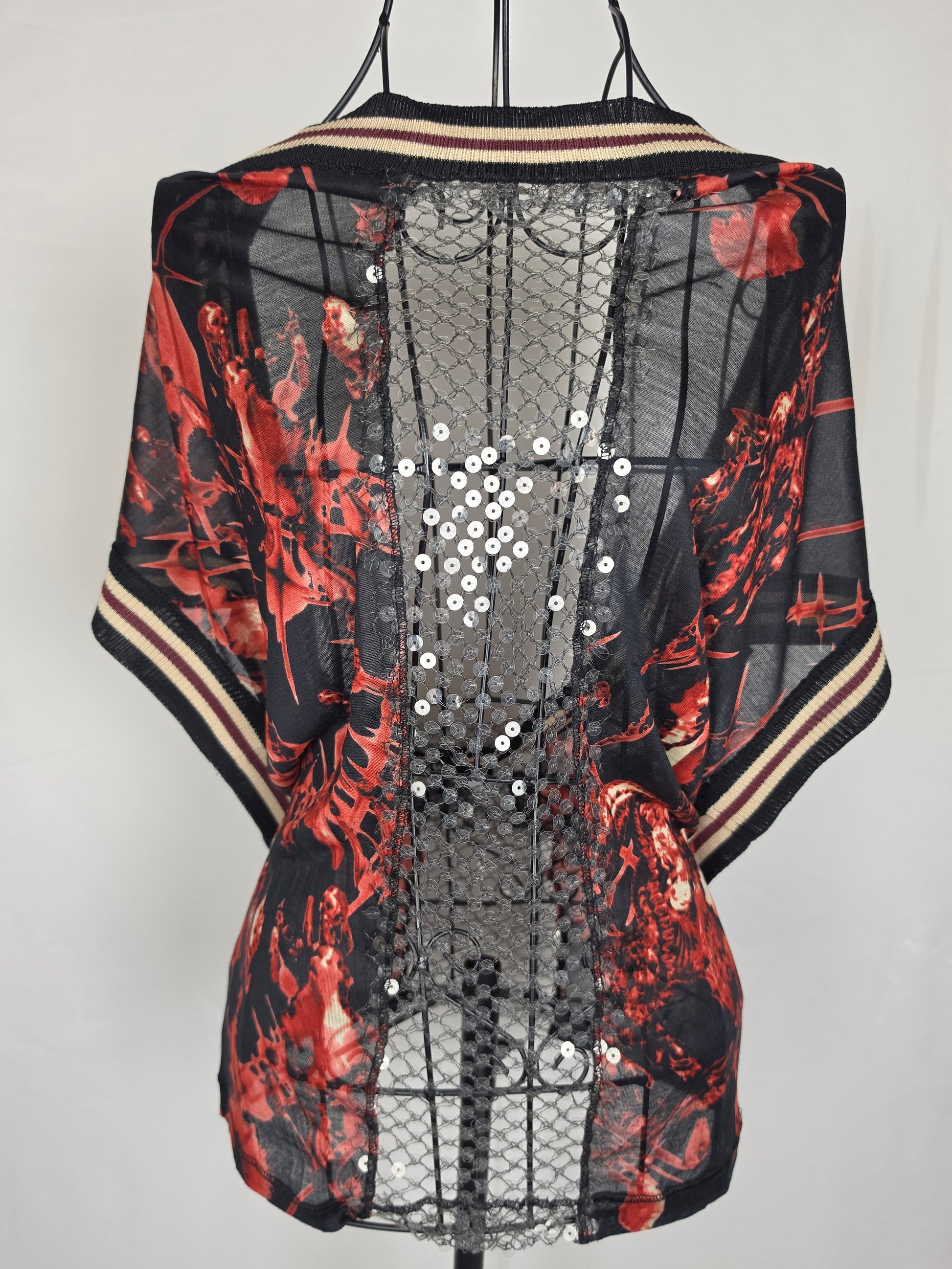 Jean Paul Gaultier Top Vintage Avant-Garde Varsity &amp; Sequined Mesh Rosso - Pally Vintage Closet