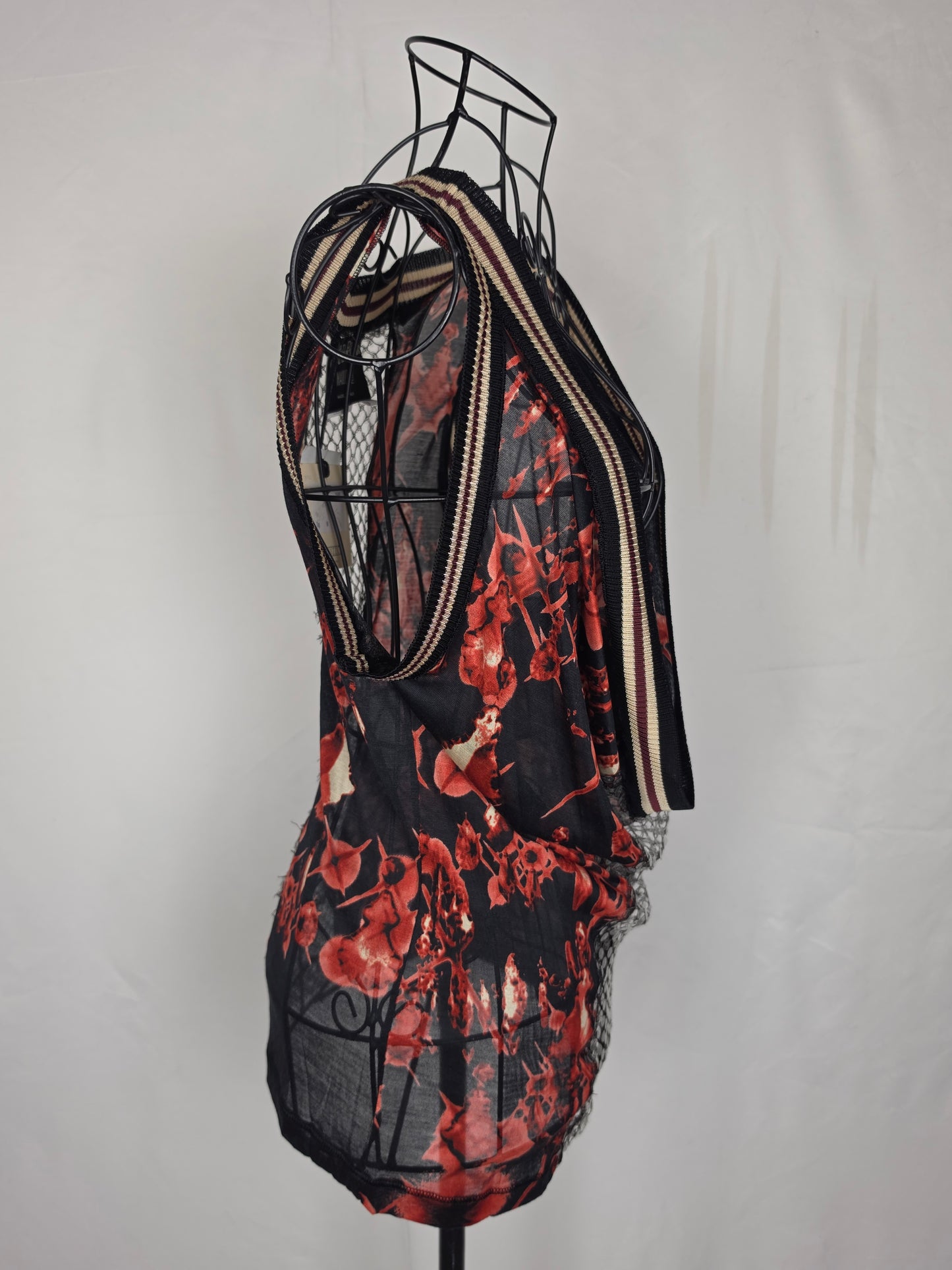 Jean Paul Gaultier Top Vintage Avant-Garde Varsity &amp; Sequined Mesh Rosso - Pally Vintage Closet