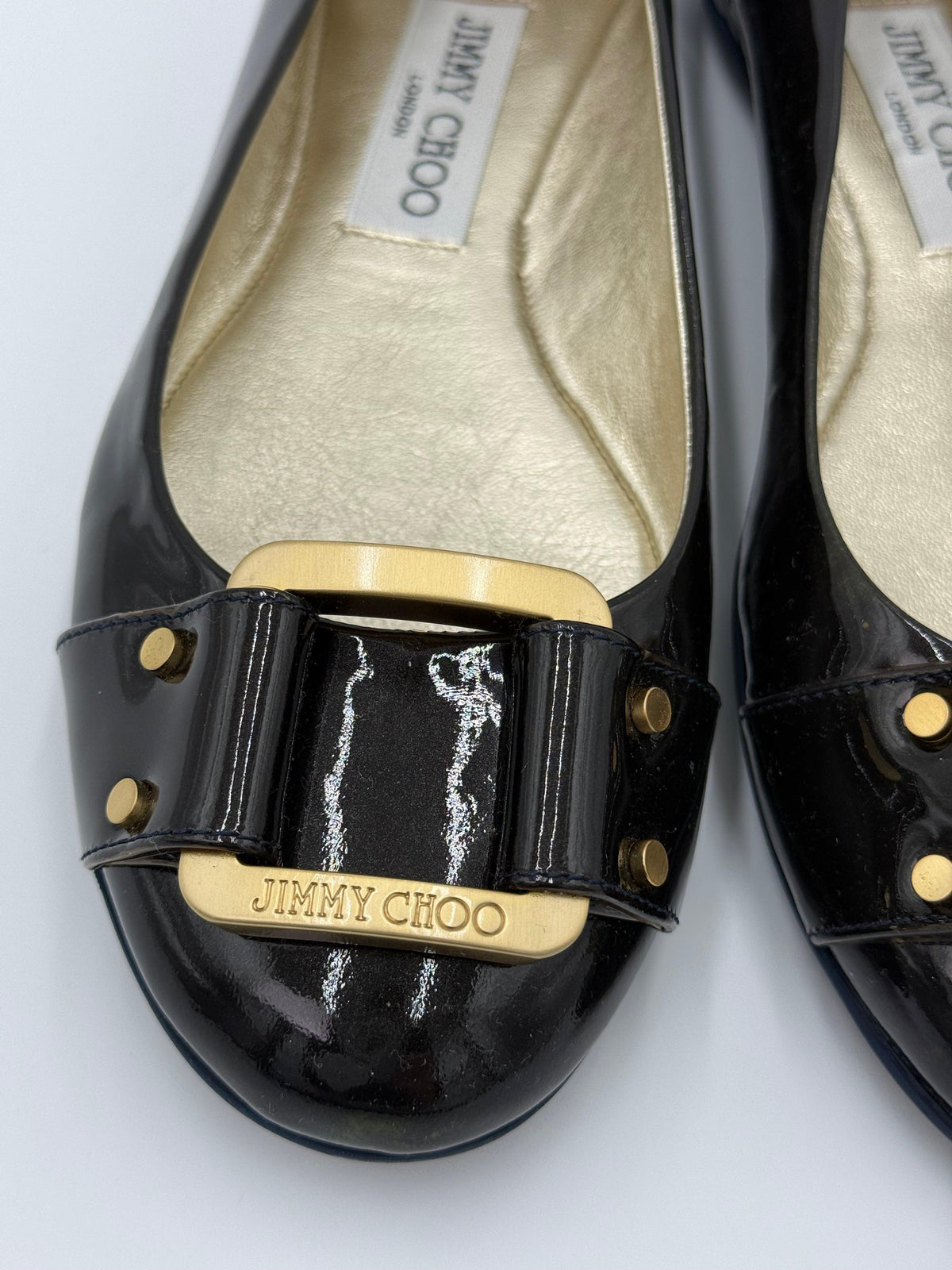 Jimmy Choo Ballerine Morse in Vernice con Dettagli Dorati Navy - Pally Vintage Closet