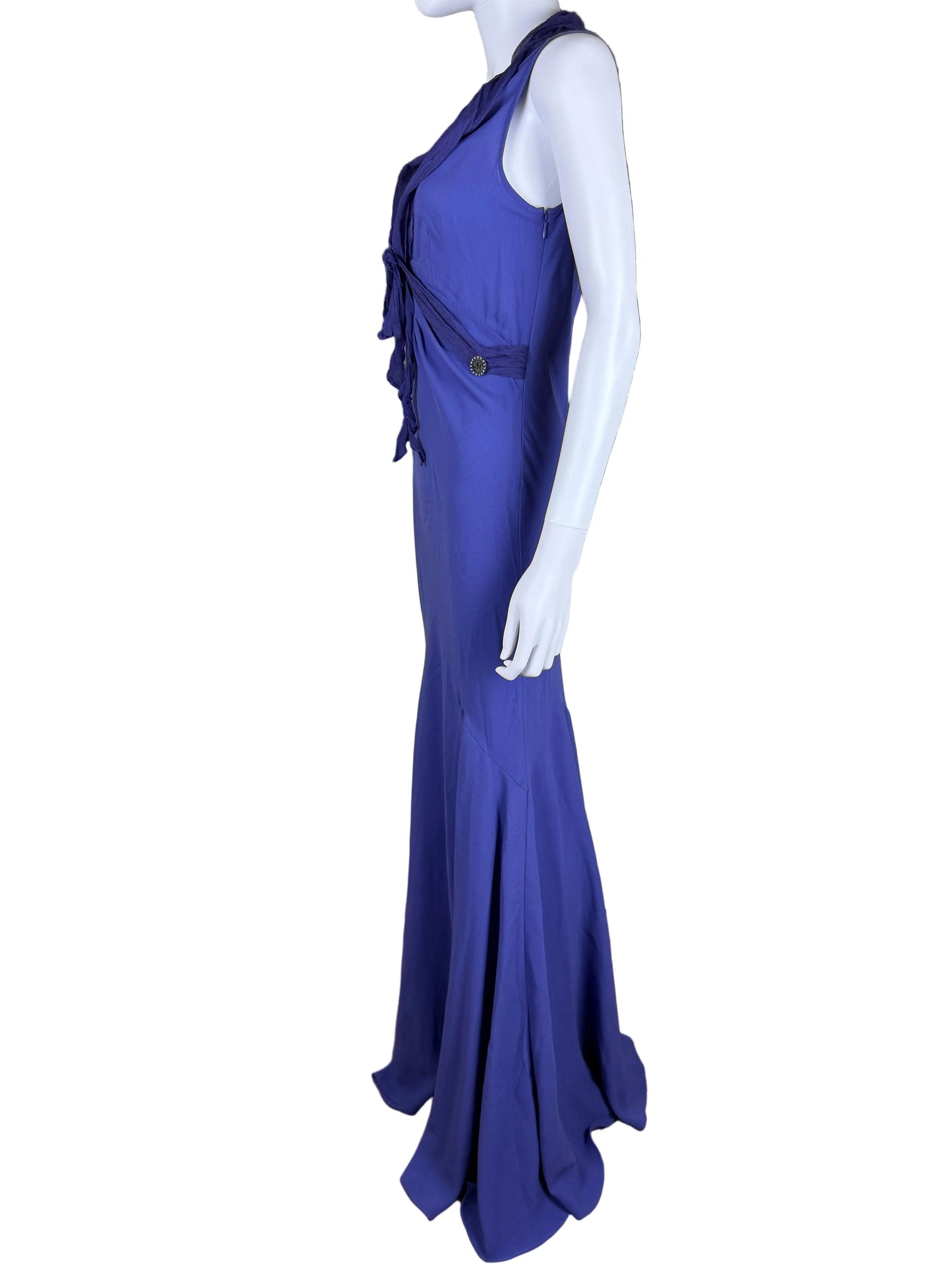John Galliano Abito Lungo Vintage 2009 con Drappeggi in Seta Viola - Pally Vintage Closet