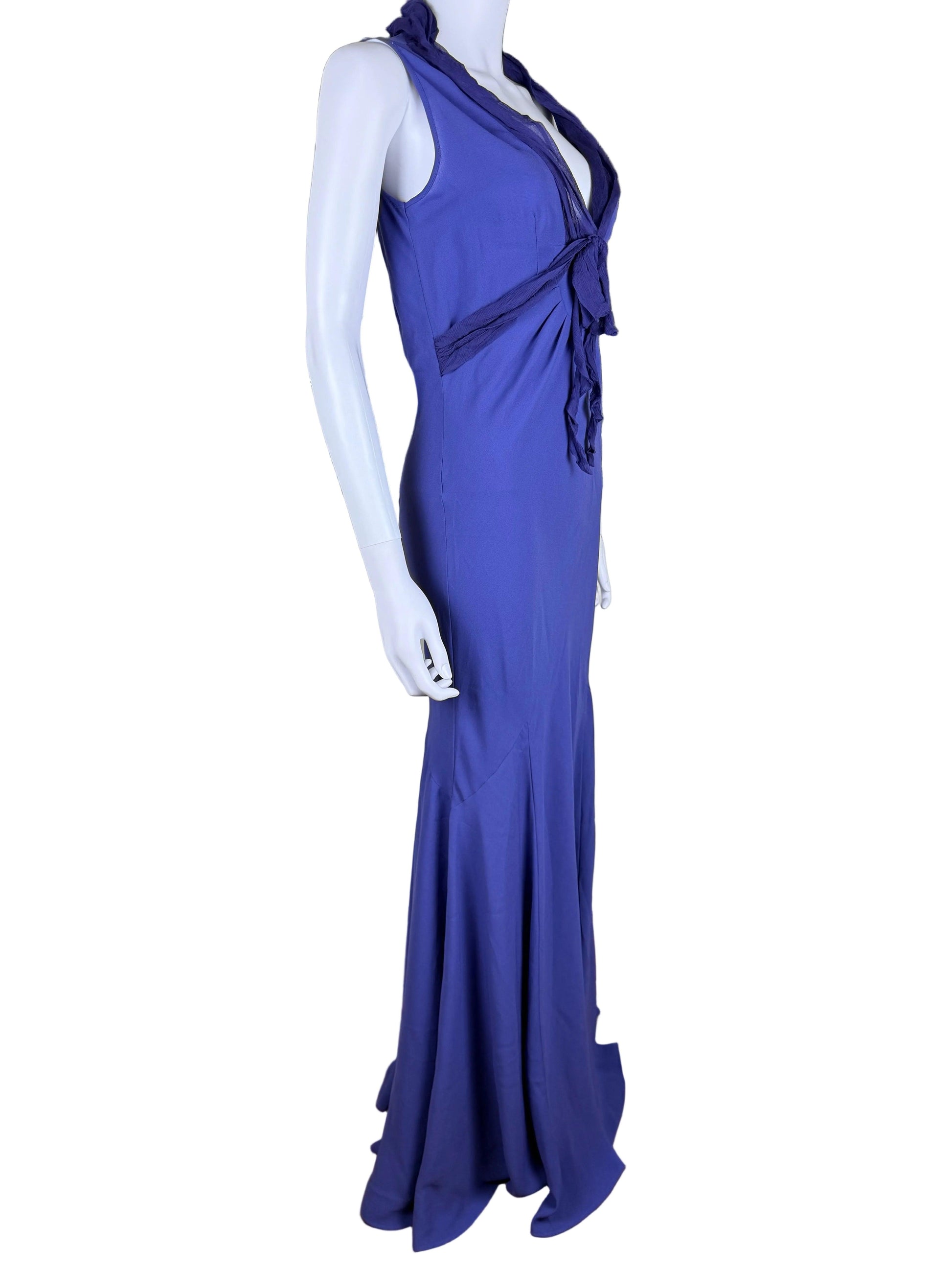 John Galliano Abito Lungo Vintage 2009 con Drappeggi in Seta Viola - Pally Vintage Closet
