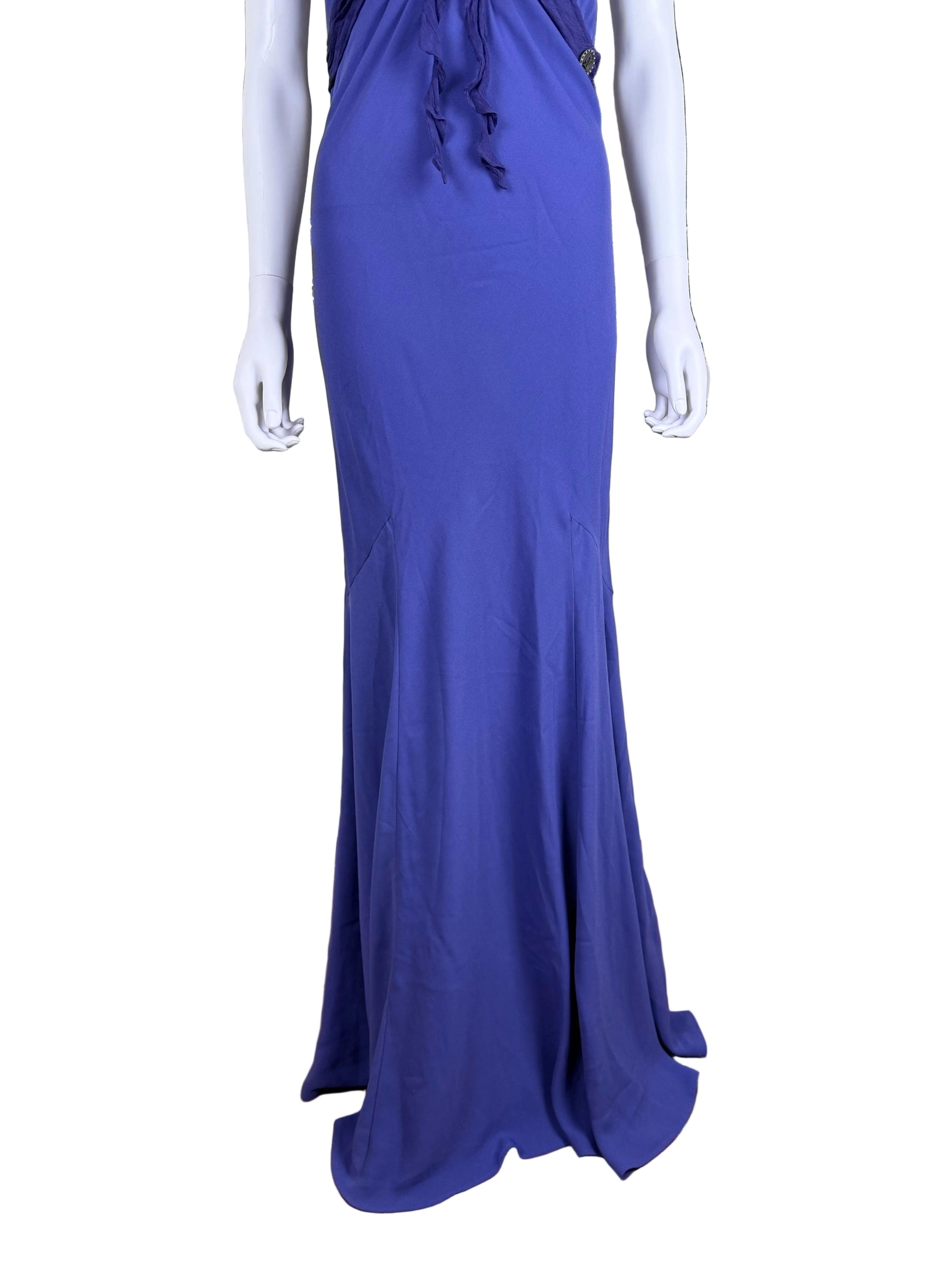 John Galliano Abito Lungo Vintage 2009 con Drappeggi in Seta Viola - Pally Vintage Closet