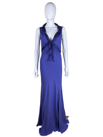 John Galliano Abito Lungo Vintage 2009 con Drappeggi in Seta Viola - Pally Vintage Closet