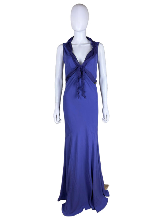 John Galliano Abito Lungo Vintage 2009 con Drappeggi in Seta Viola - Pally Vintage Closet