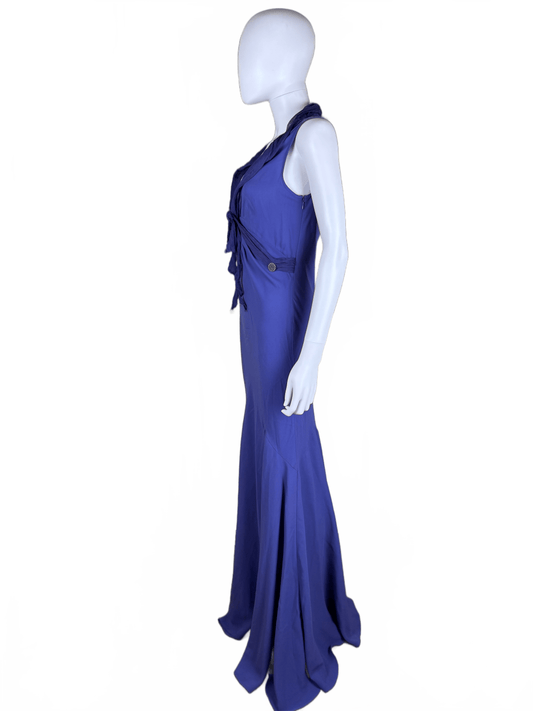 John Galliano Abito Lungo Vintage 2009 con Drappeggi in Seta Viola - Pally Vintage Closet