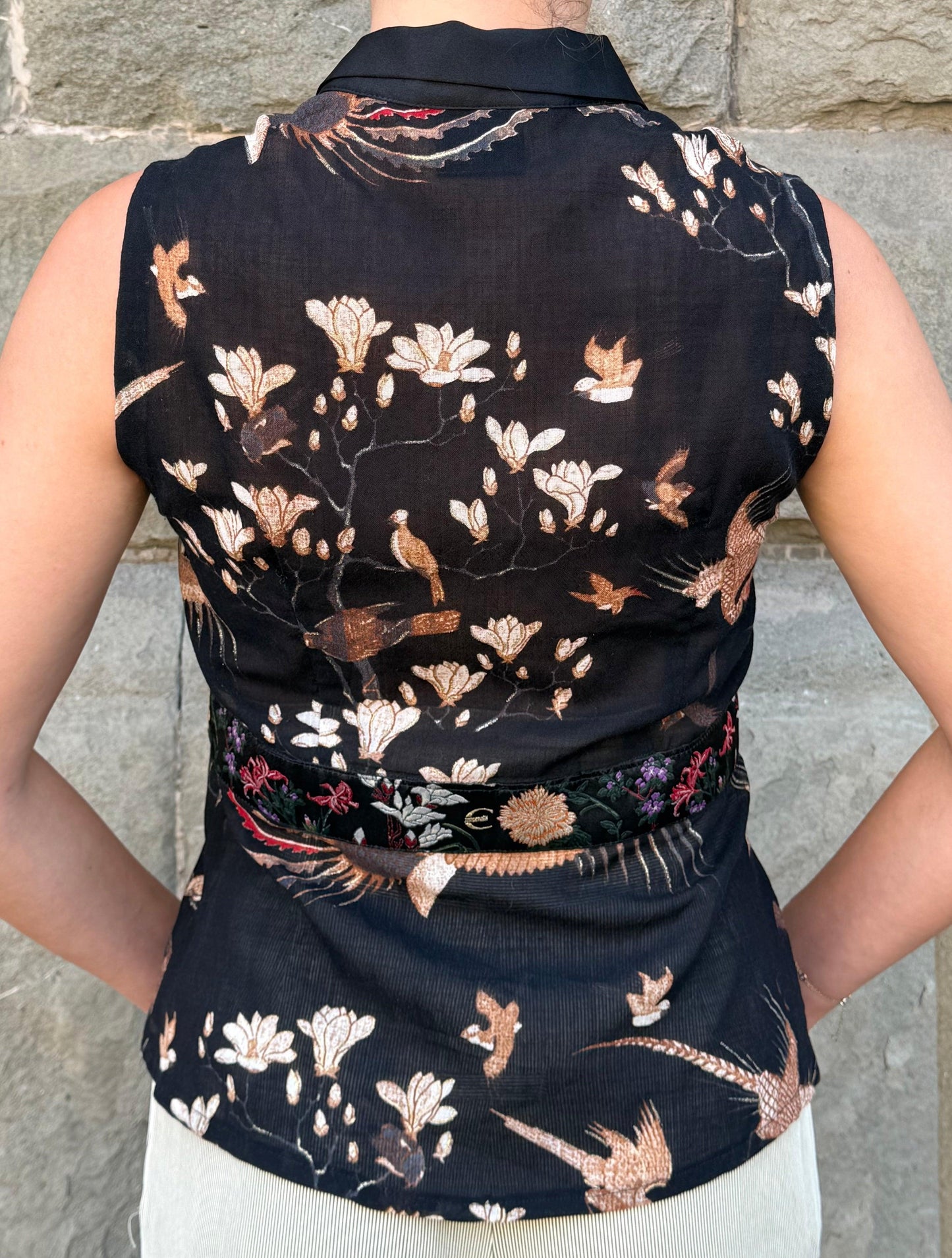 Just Cavalli Blusa Smanicata Vintage Stampa Orientale Nera - Pally Vintage Closet