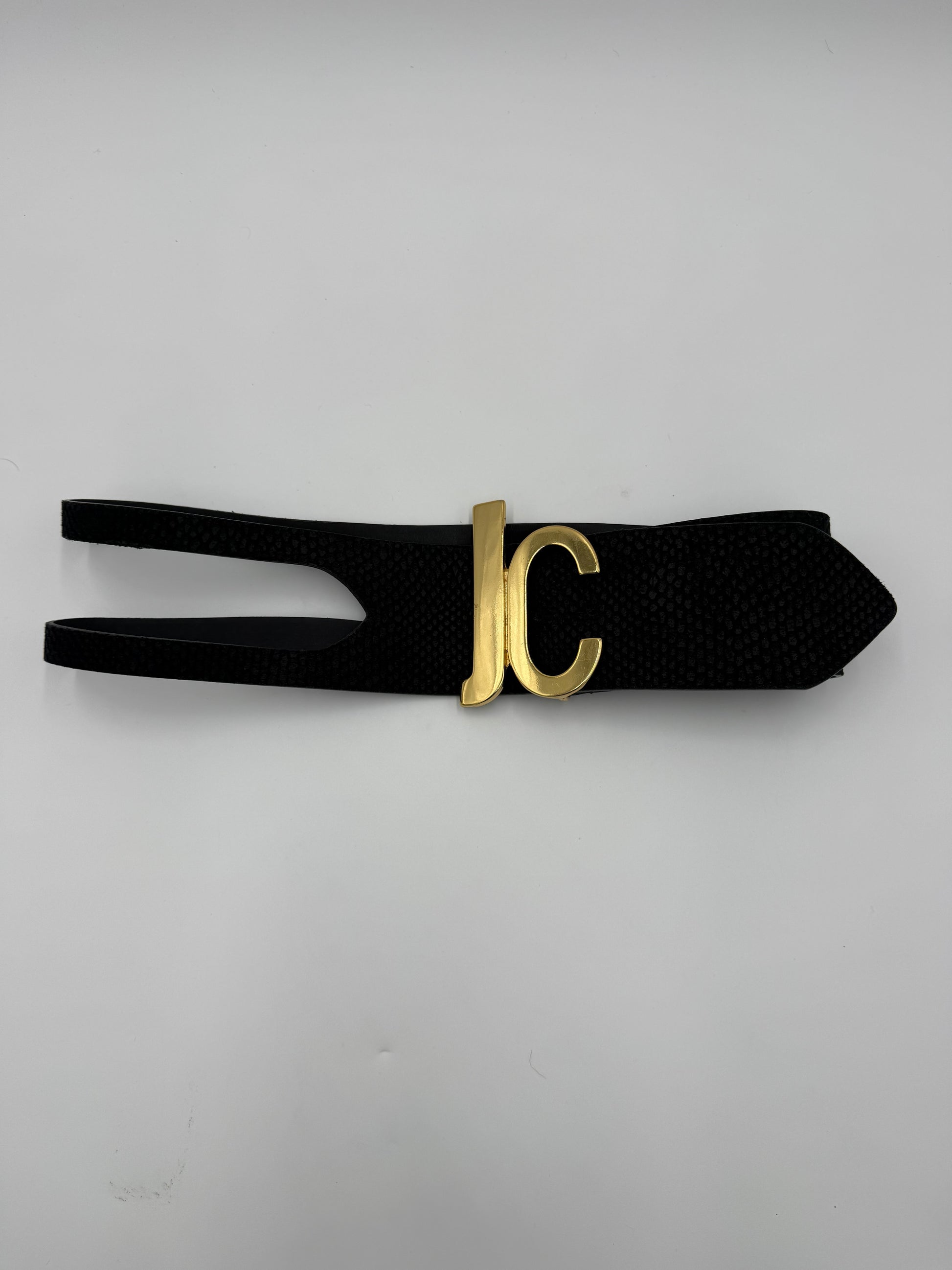 Just Cavalli Cintura Nera in Pelle con Fibbia Logo JC Dorato - Pally Vintage Closet