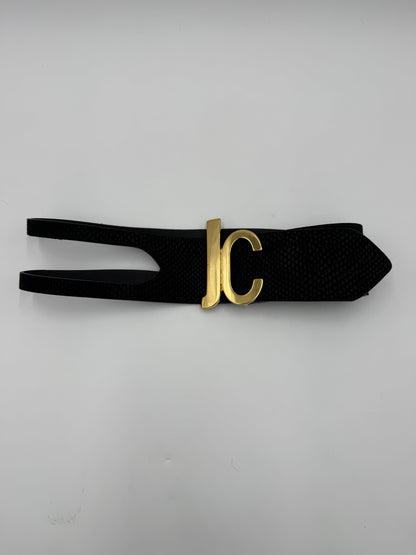 Just Cavalli Cintura Nera in Pelle con Fibbia Logo JC Dorato - Pally Vintage Closet