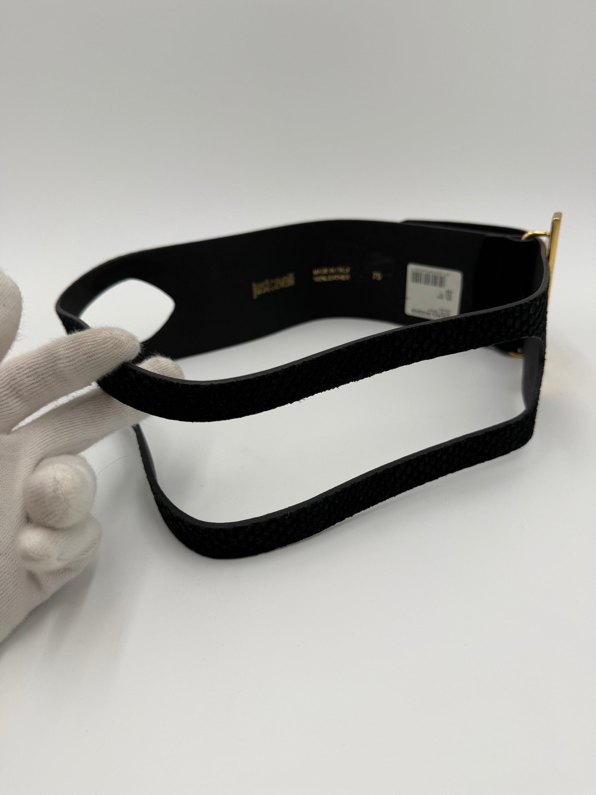 Just Cavalli Cintura Nera in Pelle con Fibbia Logo JC Dorato - Pally Vintage Closet