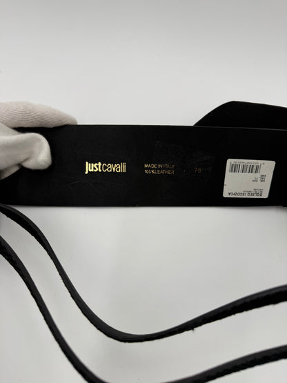 Just Cavalli Cintura Nera in Pelle con Fibbia Logo JC Dorato - Pally Vintage Closet
