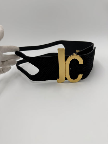 Just Cavalli Cintura Nera in Pelle con Fibbia Logo JC Dorato - Pally Vintage Closet