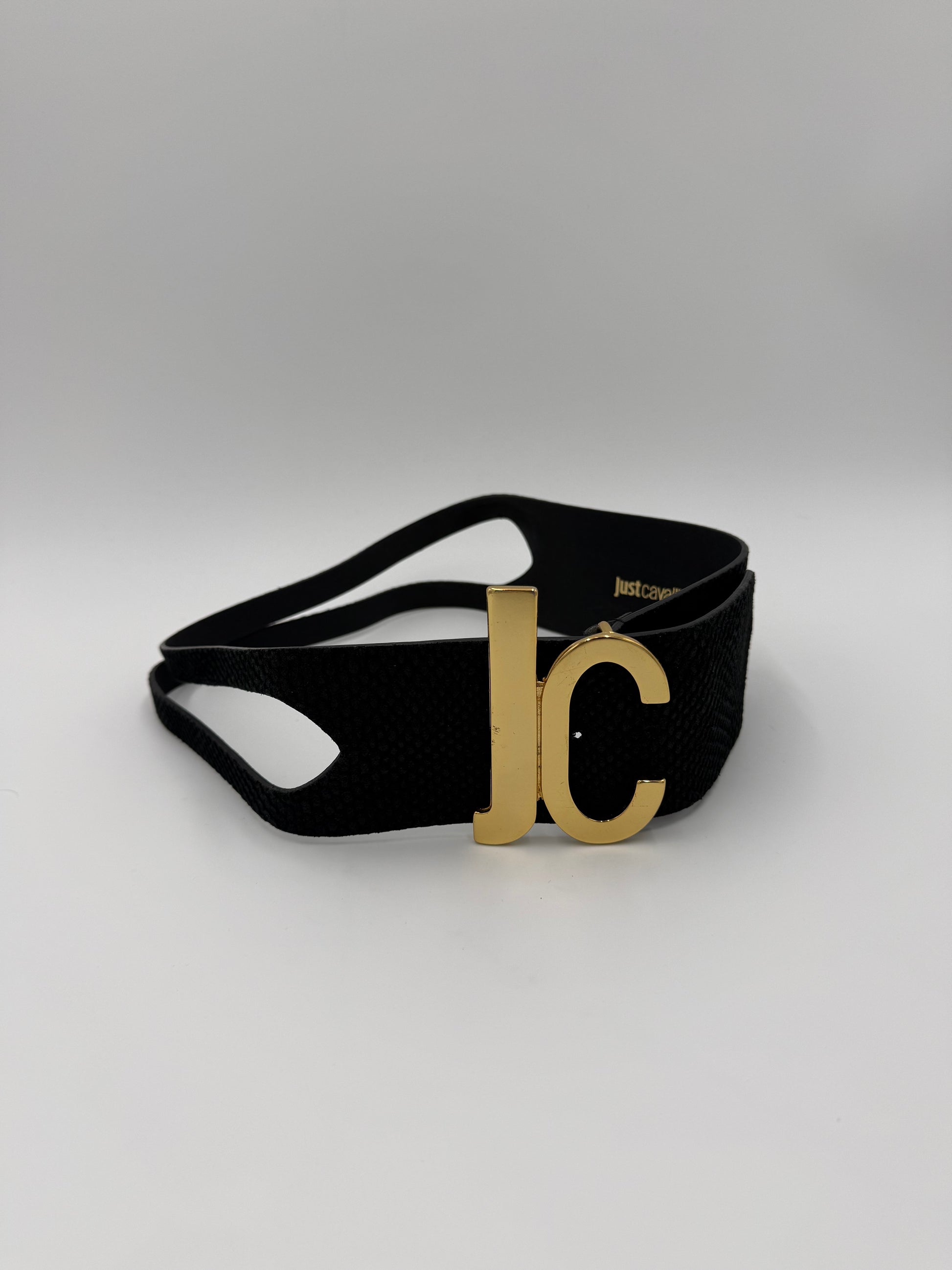 Just Cavalli Cintura Nera in Pelle con Fibbia Logo JC Dorato - Pally Vintage Closet