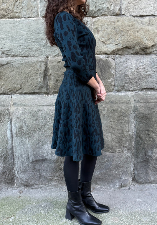 Lanvin Abito in Maglia Jacquard Leopardata Blu Navy - Pally Vintage Closet