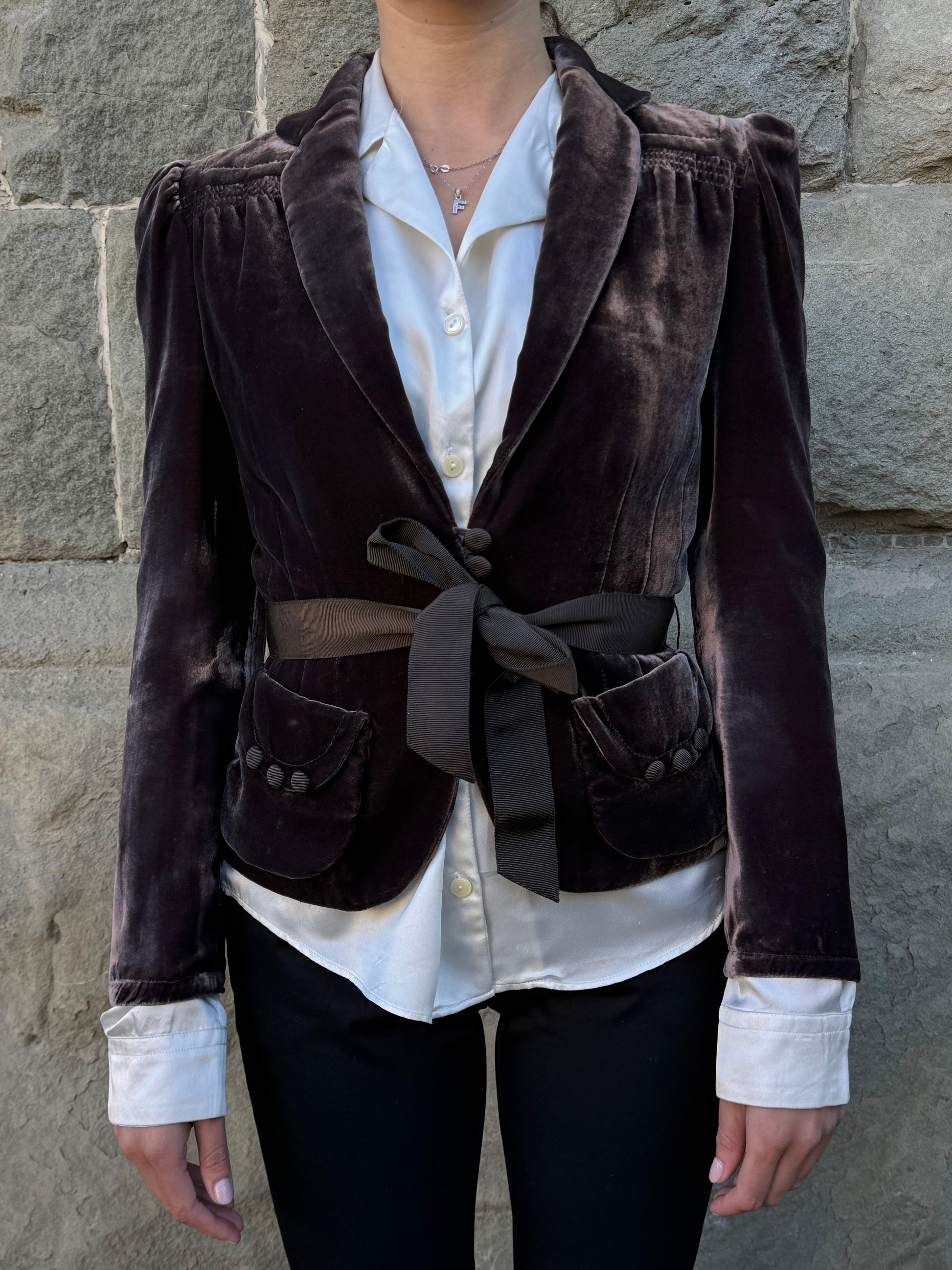 Marc-Jacobs-Giacca-Vintage-in-Velluto-di-Seta-Tortora-70397348446532 - Pally Vintage Closet