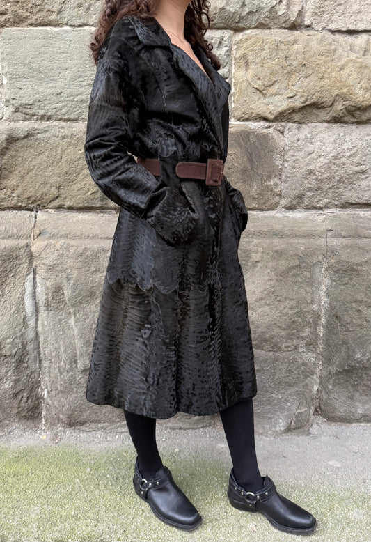 Marni Cappotto Astrakan Sartoriale con Cintura Marrone - Pally Vintage Closet