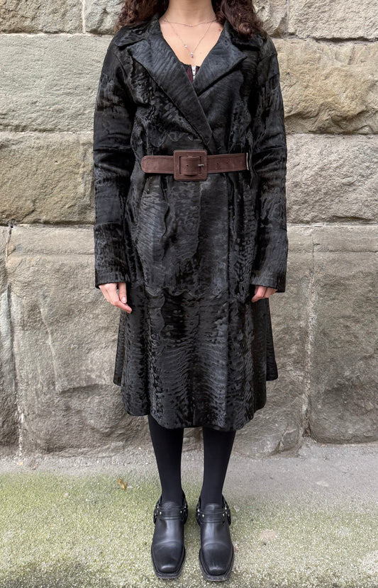 Marni Cappotto Astrakan Sartoriale con Cintura Marrone - Pally Vintage Closet