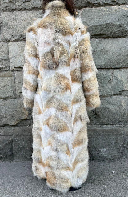 Milona Cappotto Pelliccia Reversibile in Vero Coyote e Pelle Beige e Bianco - Pally Vintage Closet
