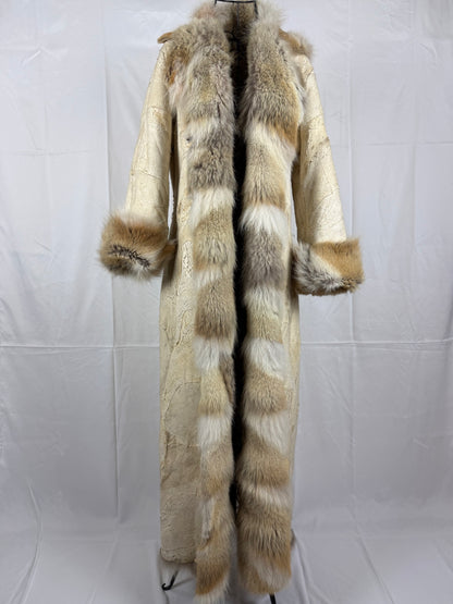 Milona Cappotto Pelliccia Reversibile in Vero Coyote e Pelle Beige e Bianco - Pally Vintage Closet