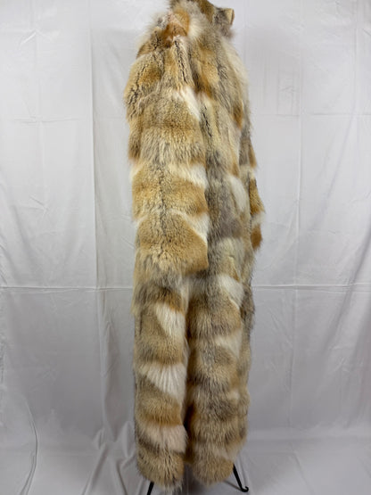 Milona Cappotto Pelliccia Reversibile in Vero Coyote e Pelle Beige e Bianco - Pally Vintage Closet