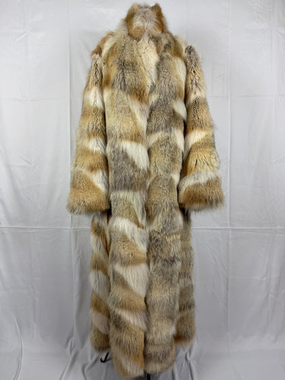 Milona Cappotto Pelliccia Reversibile in Vero Coyote e Pelle Beige e Bianco - Pally Vintage Closet