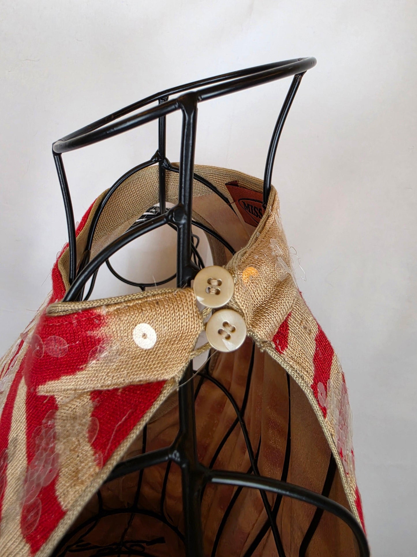 Missoni Abito Midi Vintage in Seta con Paillettes Rosso e Beige - Pally Vintage Closet