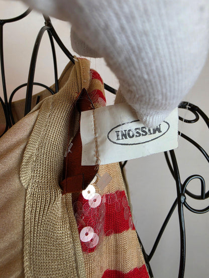 Missoni Abito Midi Vintage in Seta con Paillettes Rosso e Beige - Pally Vintage Closet