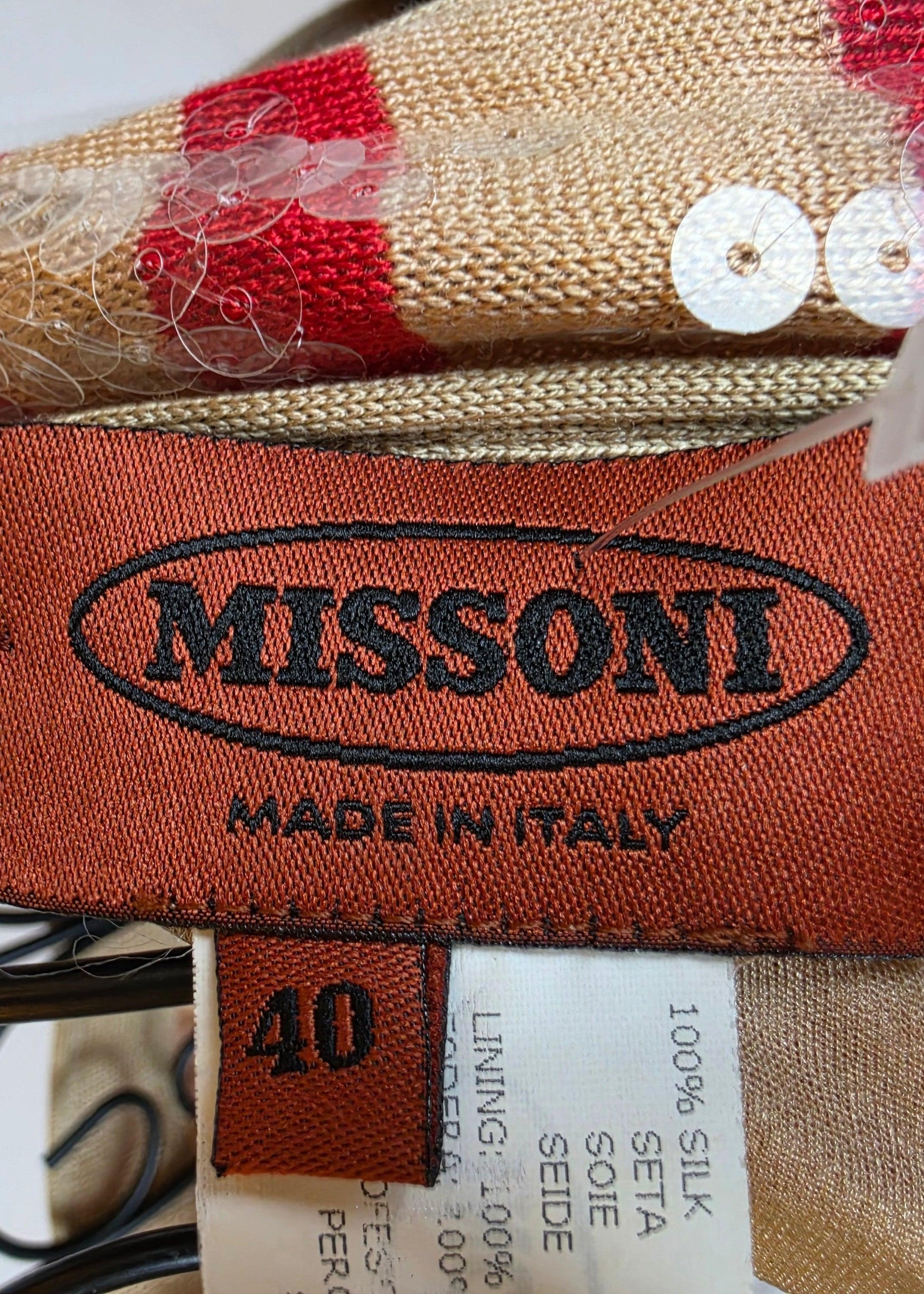 Missoni Abito Midi Vintage in Seta con Paillettes Rosso e Beige - Pally Vintage Closet