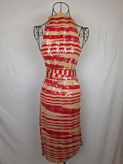 Missoni Abito Midi Vintage in Seta con Paillettes Rosso e Beige - Pally Vintage Closet