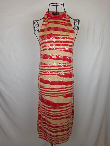 Missoni Abito Midi Vintage in Seta con Paillettes Rosso e Beige - Pally Vintage Closet