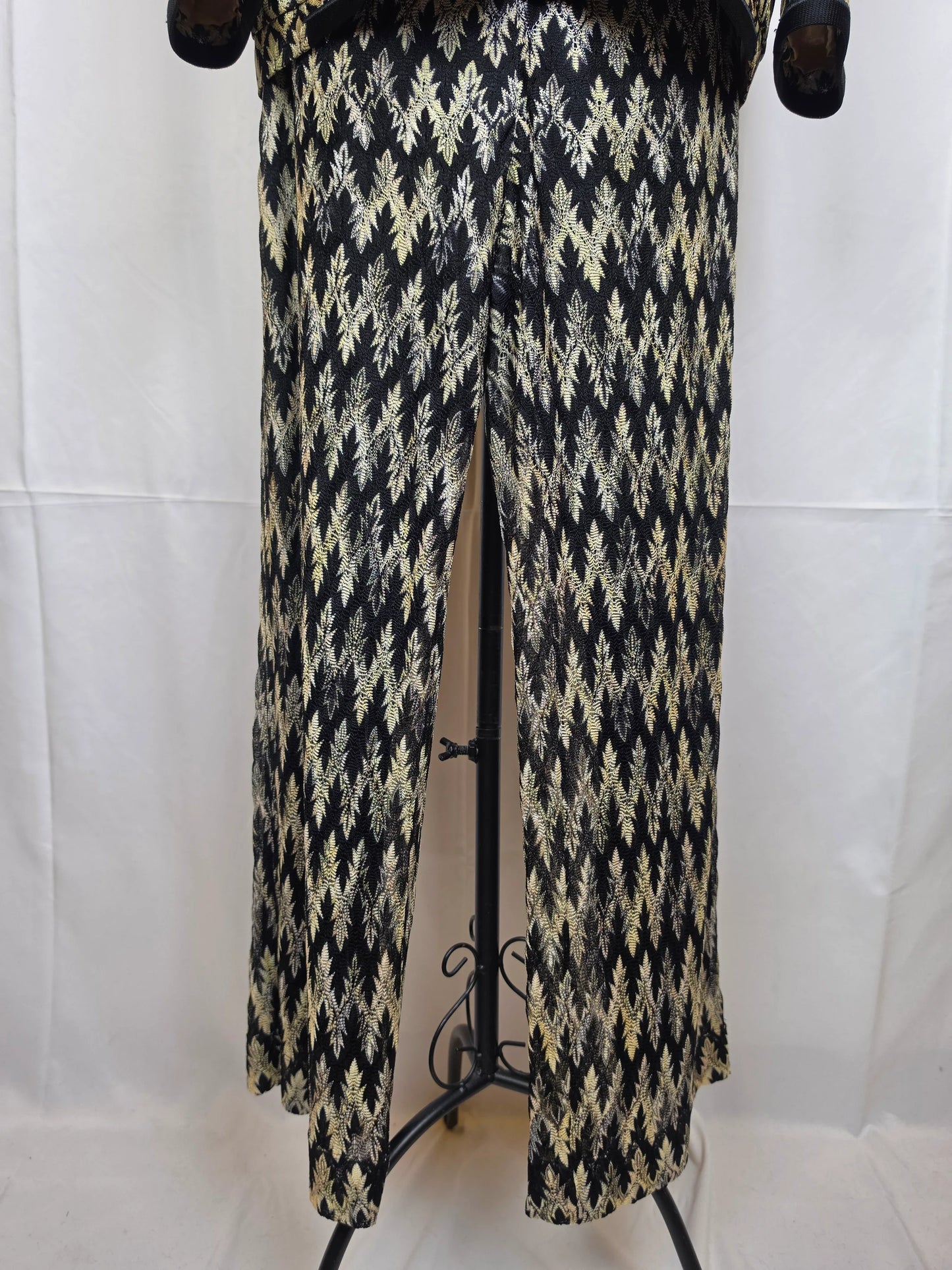 Missoni-Completo-Vintage-Blazer-e-Pantaloni-in-Maglia-Lavorata-Nero-e-Oro-70263496343876 - Pally Vintage Closet