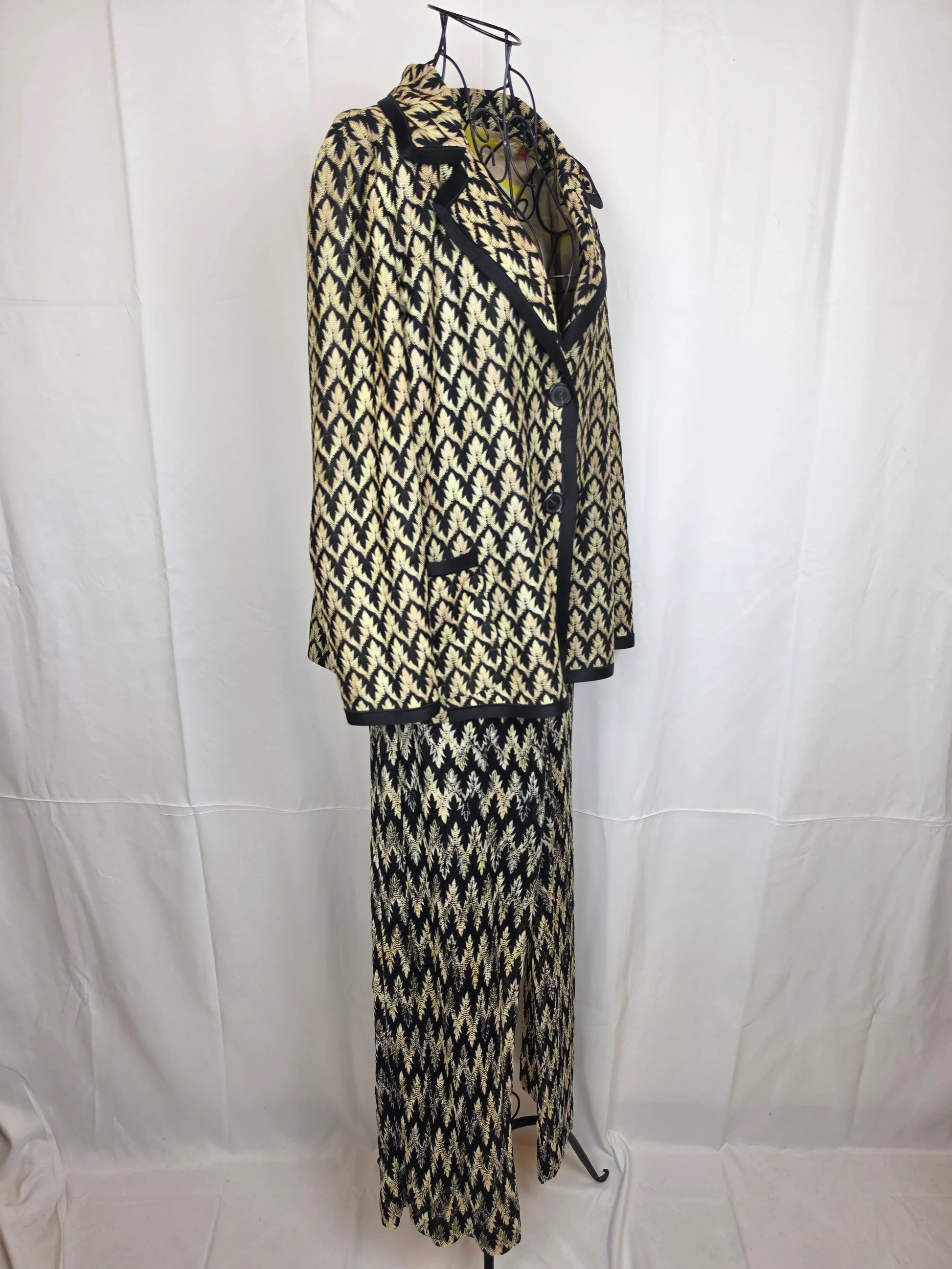Missoni-Completo-Vintage-Blazer-e-Pantaloni-in-Maglia-Lavorata-Nero-e-Oro-70263496540484 - Pally Vintage Closet