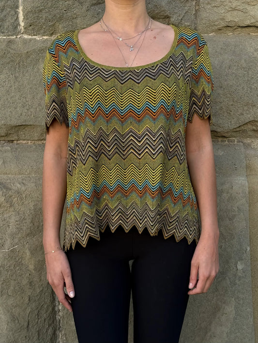 Missoni Maglia Vintage a Maniche Corte Motivo a Zigzag Verde - Pally Vintage Closet
