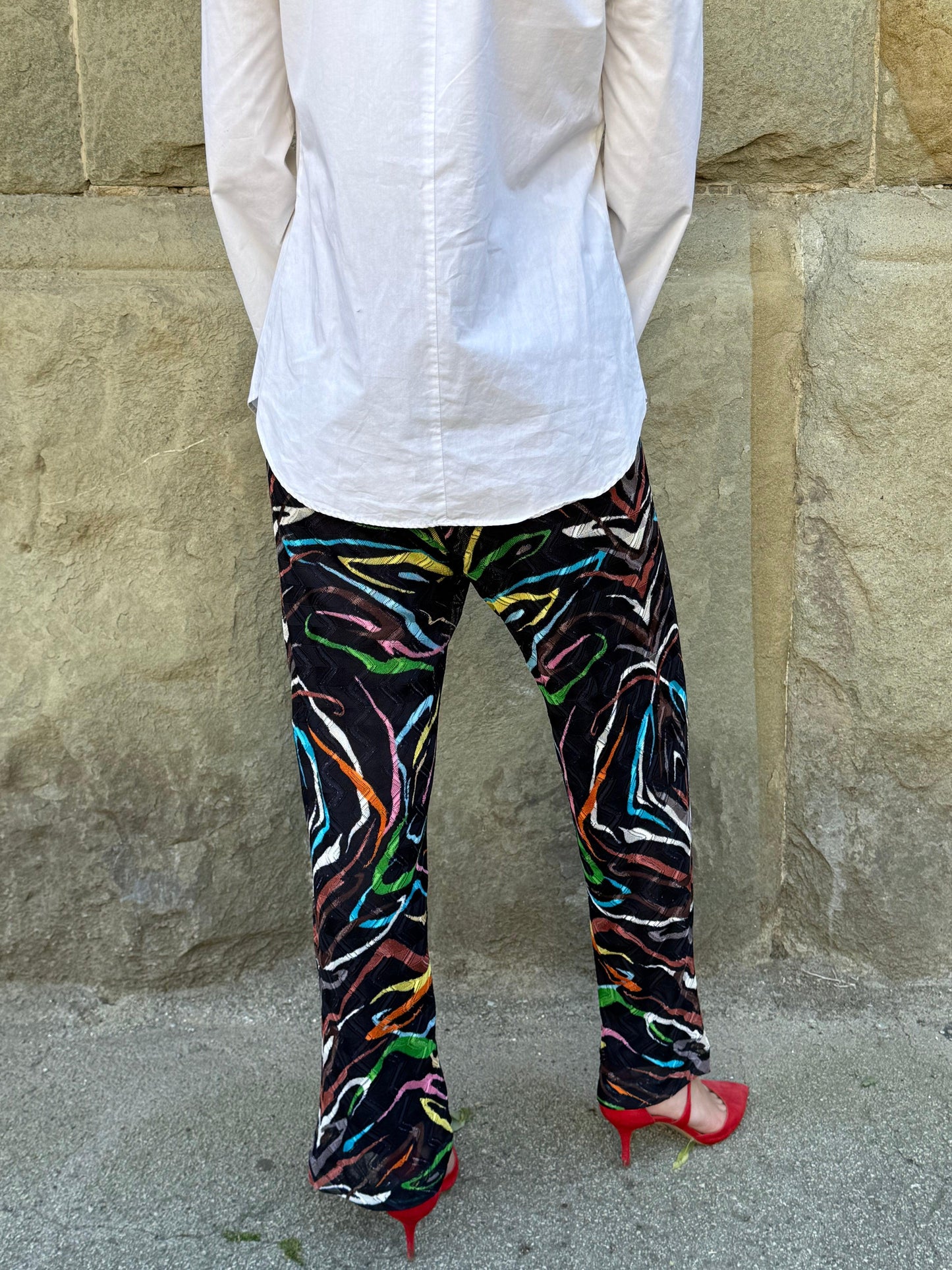 Missoni-Pantaloni-Vintage-a-Crochet-con-Motivo-Astratto-Nero-70587692056900 - Pally Vintage Closet