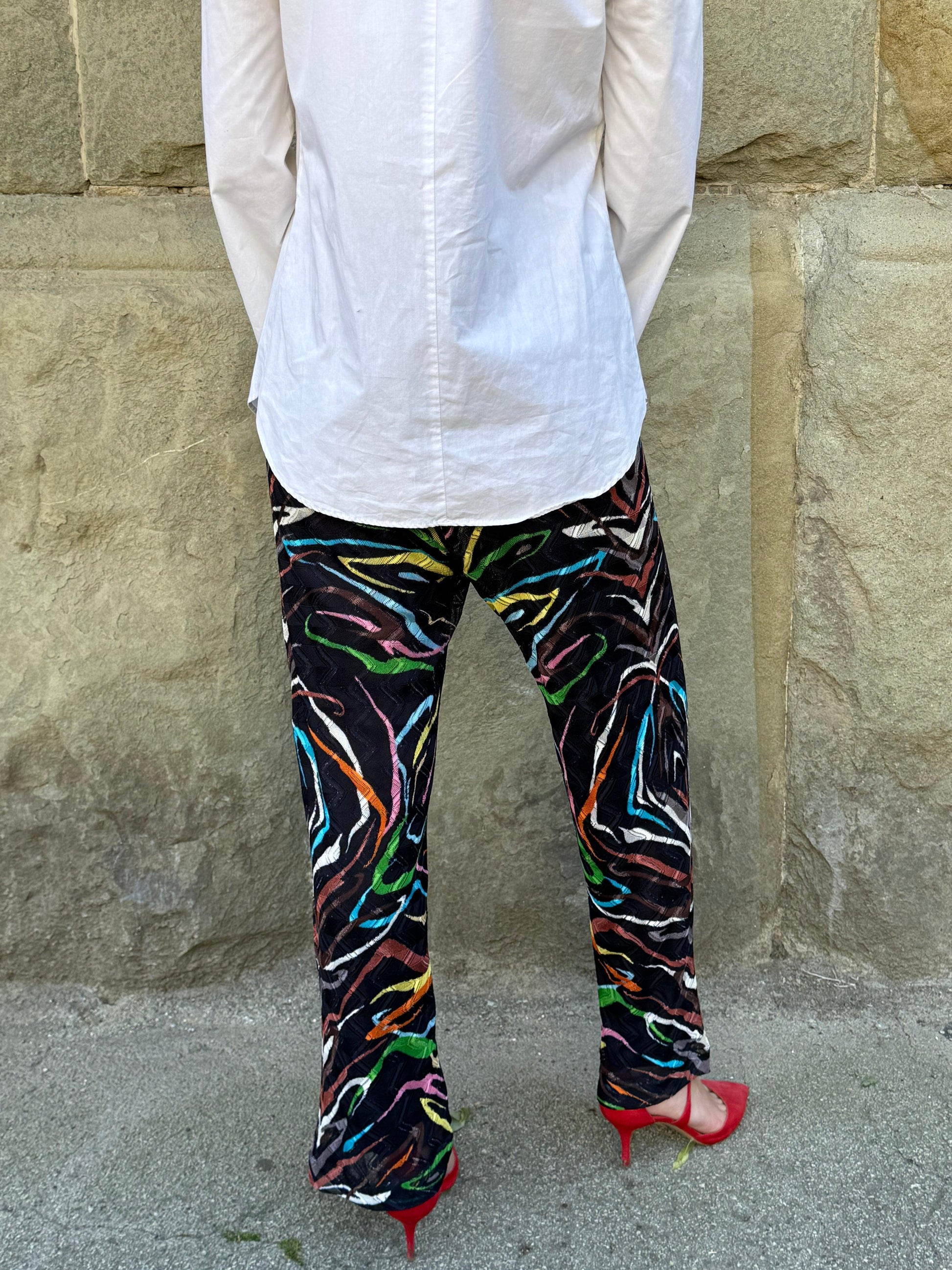 Missoni-Pantaloni-Vintage-a-Crochet-con-Motivo-Astratto-Nero-70587692056900 - Pally Vintage Closet