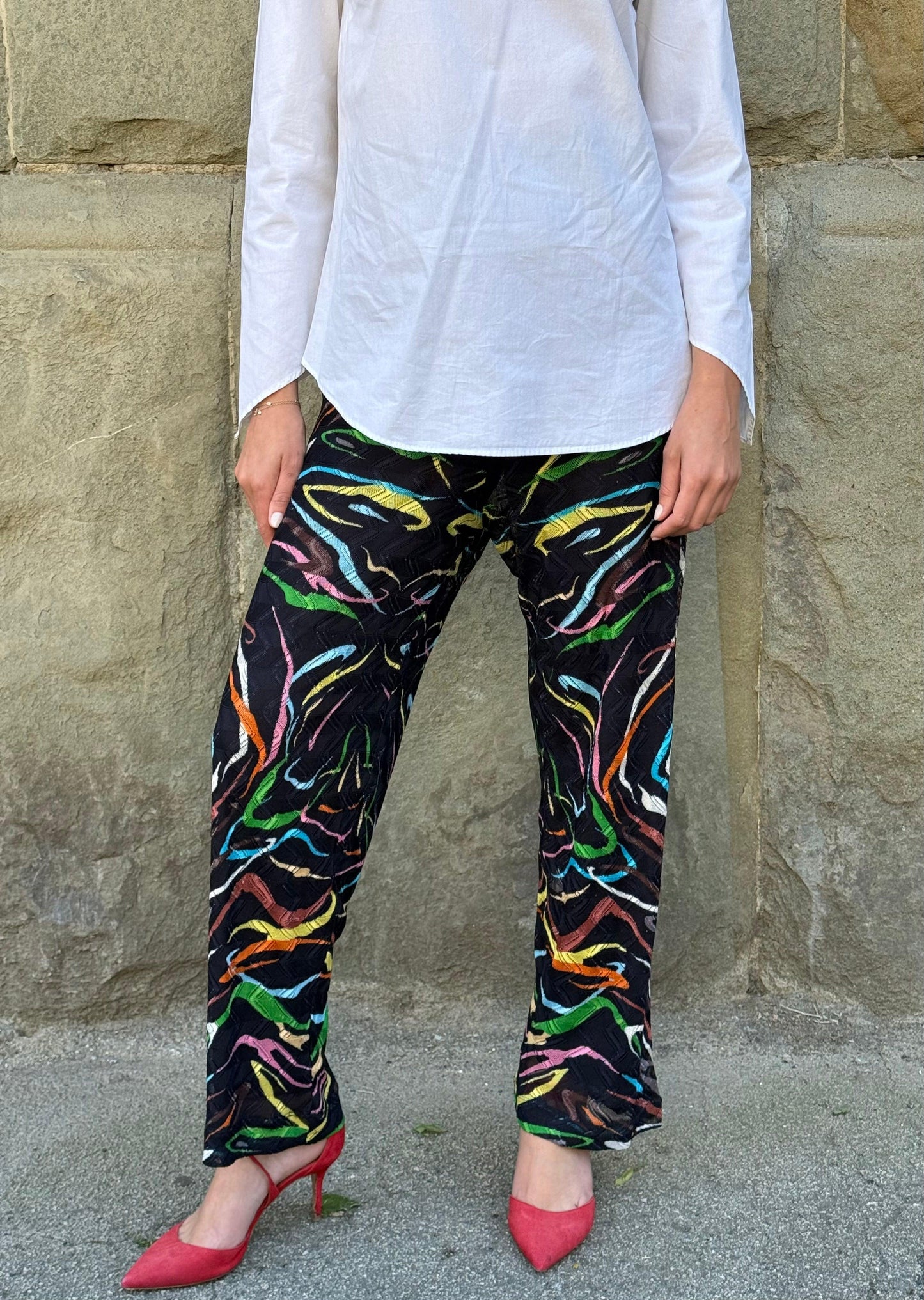 Missoni-Pantaloni-Vintage-a-Crochet-con-Motivo-Astratto-Nero-70587692089668 - Pally Vintage Closet