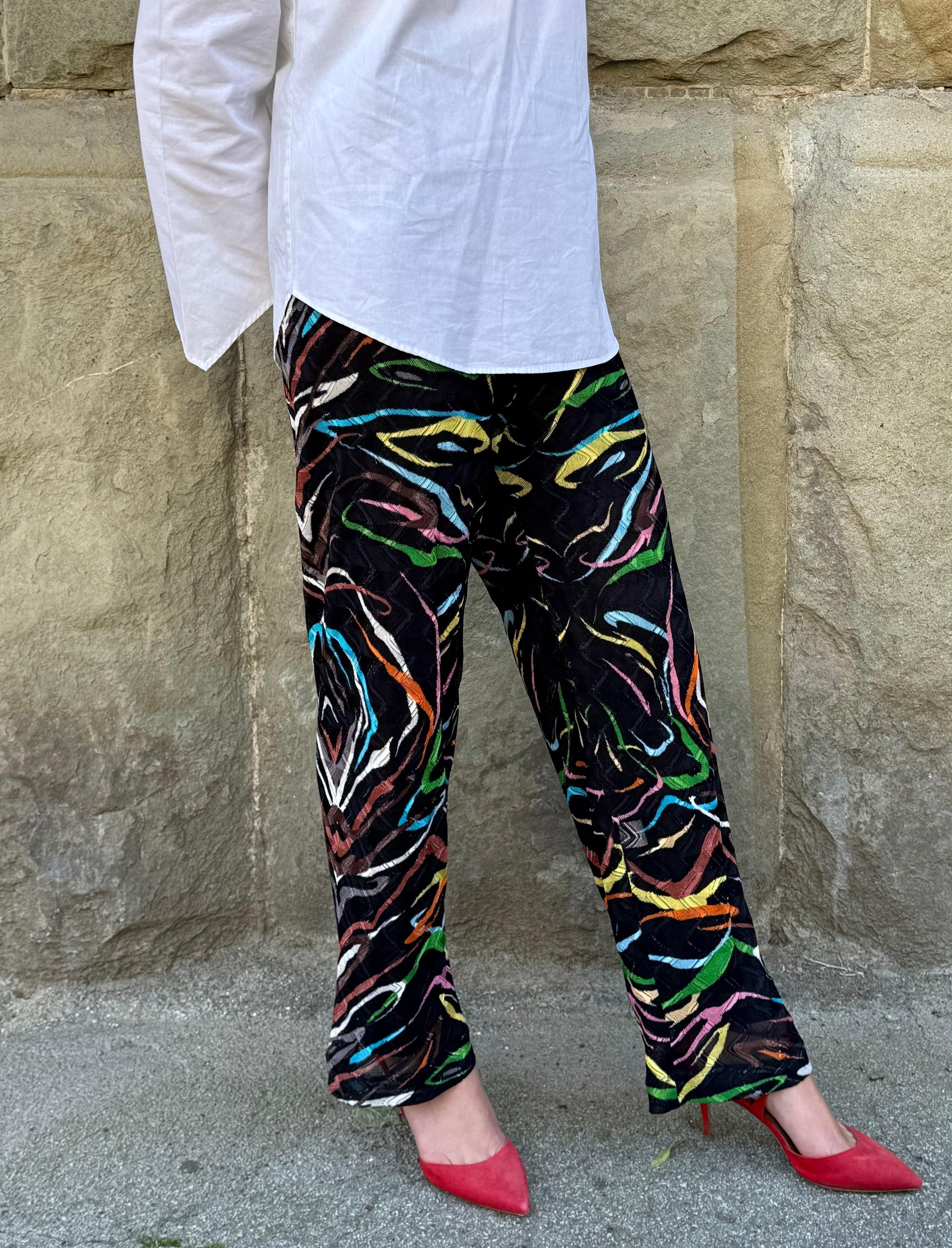 Missoni-Pantaloni-Vintage-a-Crochet-con-Motivo-Astratto-Nero-70587692122436 - Pally Vintage Closet