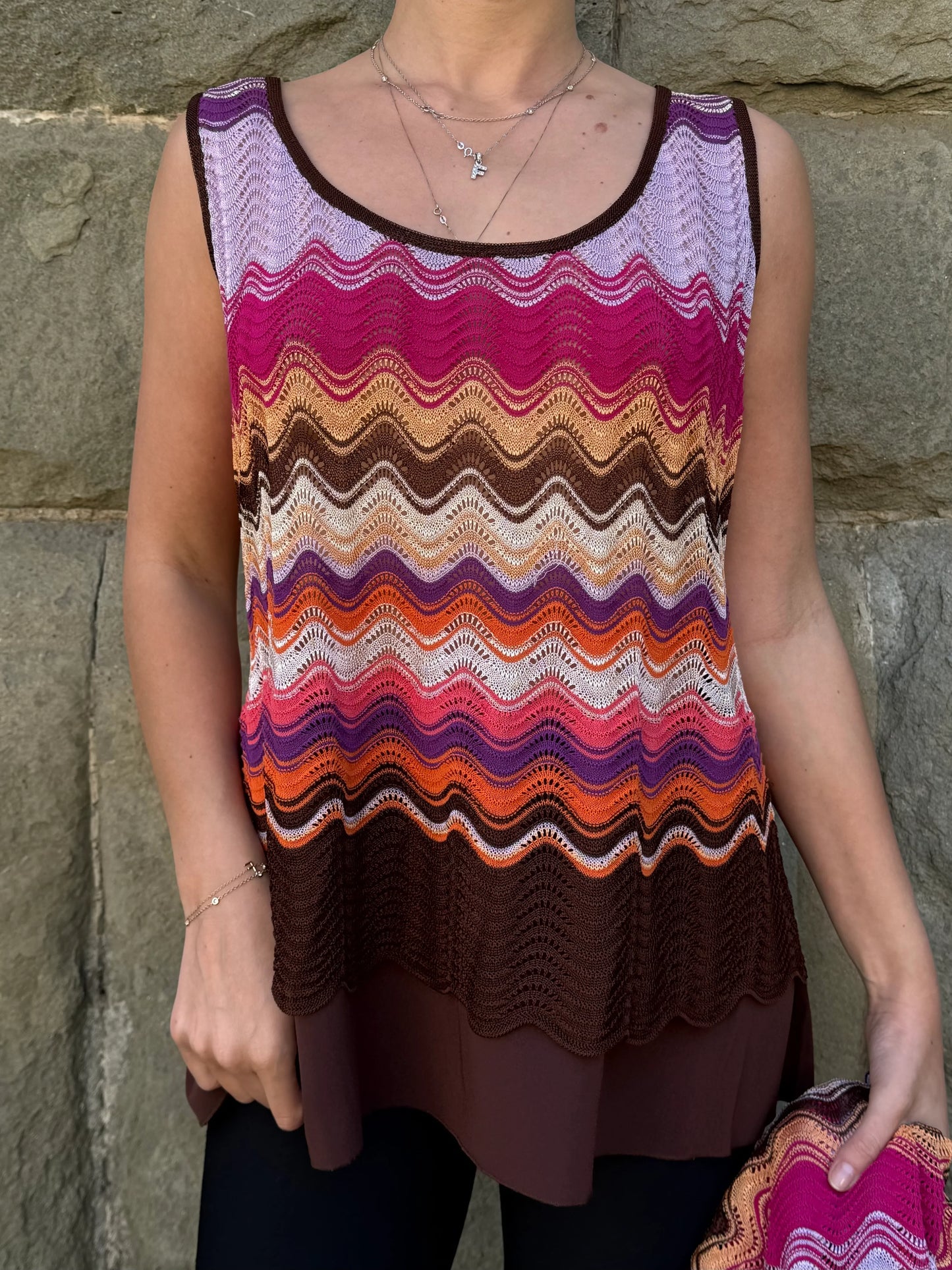 Missoni-Set-Vintage-3-Pezzi-Lavorazione-Crochet-a-Onde-Rosa-70300499214660 - Pally Vintage Closet