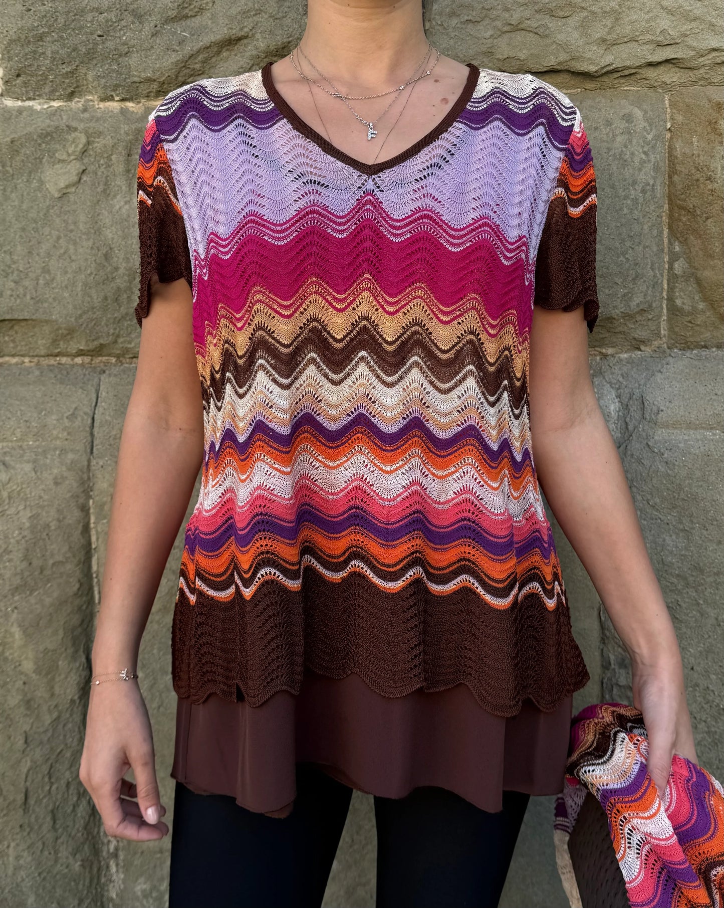Missoni-Set-Vintage-3-Pezzi-Lavorazione-Crochet-a-Onde-Rosa-70300499247428 - Pally Vintage Closet