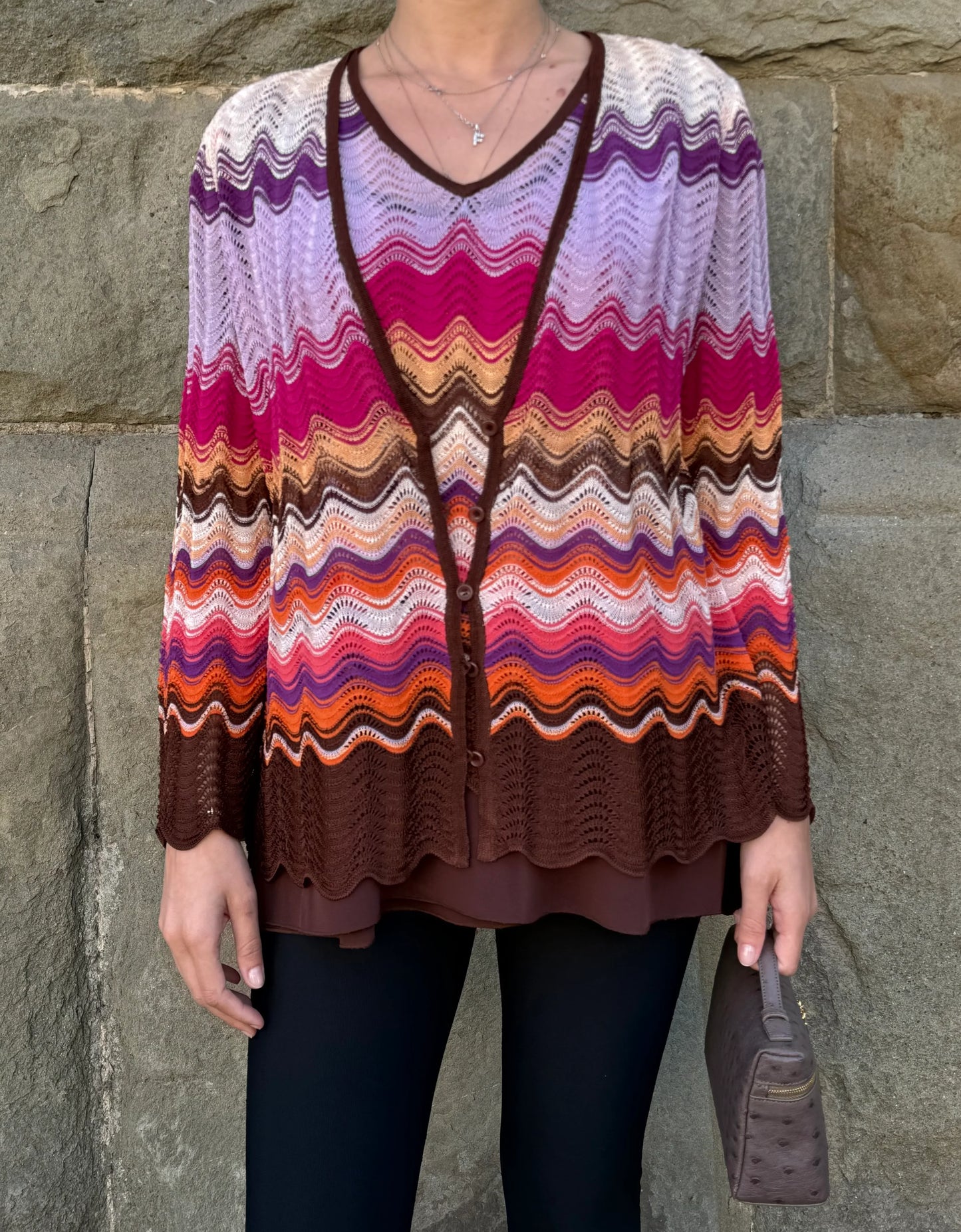 Missoni-Set-Vintage-3-Pezzi-Lavorazione-Crochet-a-Onde-Rosa-70300499280196 - Pally Vintage Closet