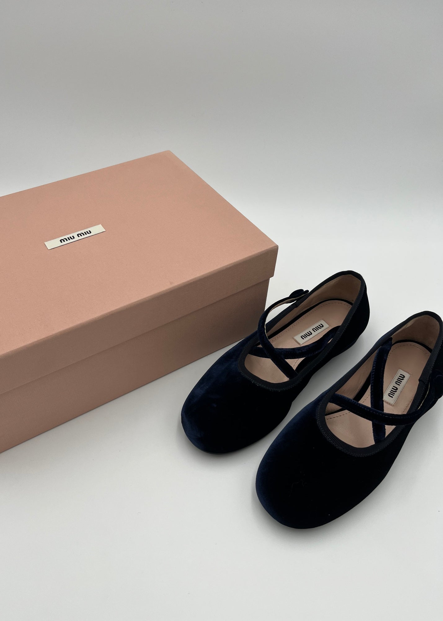 Miu Miu Navy Velvet Ballerinas - Luxury Secondhand