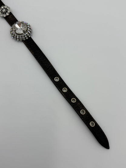 Miu Miu Choker in Pelle con Cristalli Oversize Marrone Scuro