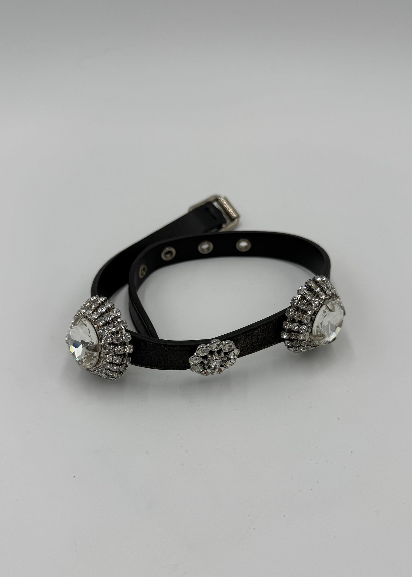 Miu Miu Choker in Pelle con Cristalli Oversize Marrone Scuro